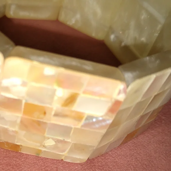 Vintage Mosaic Shell Stretch Bohemian Bracelet Oversized Ivory Mother of Pearl